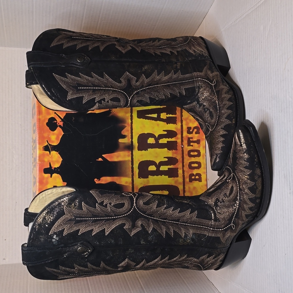 Corral Boots LD Antique Black Print Full Stitch Snip Toe G1165
